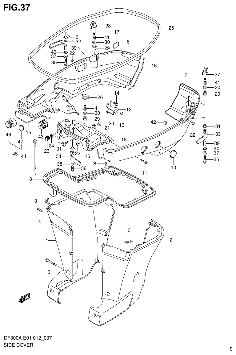 Suzuki DF300AP SIDE COVER parts diagram